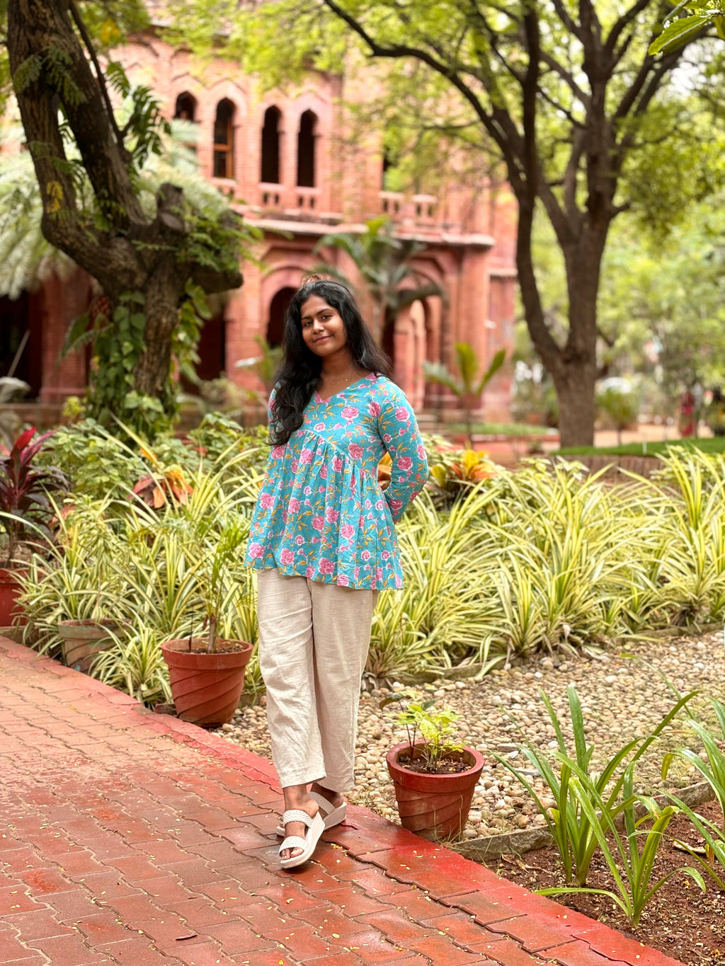 Blue Floral Peplum Top