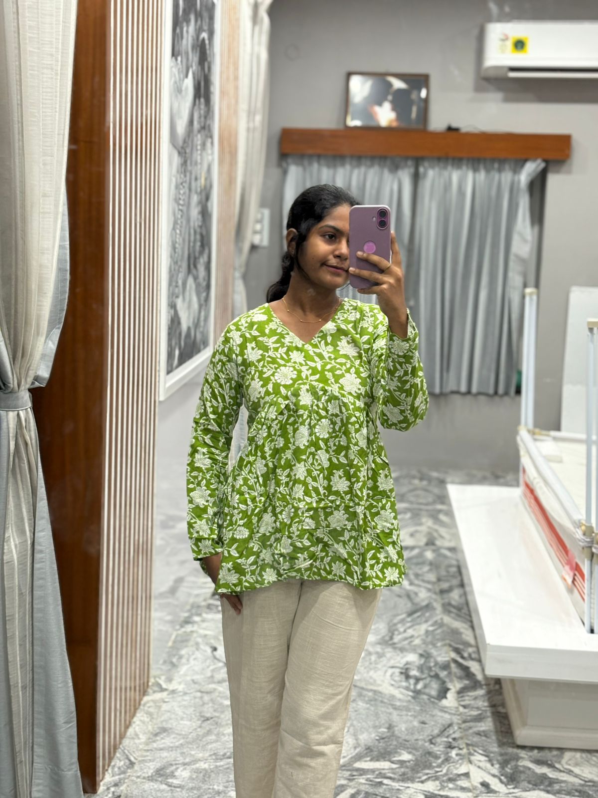 Green Floral  Peplum Top